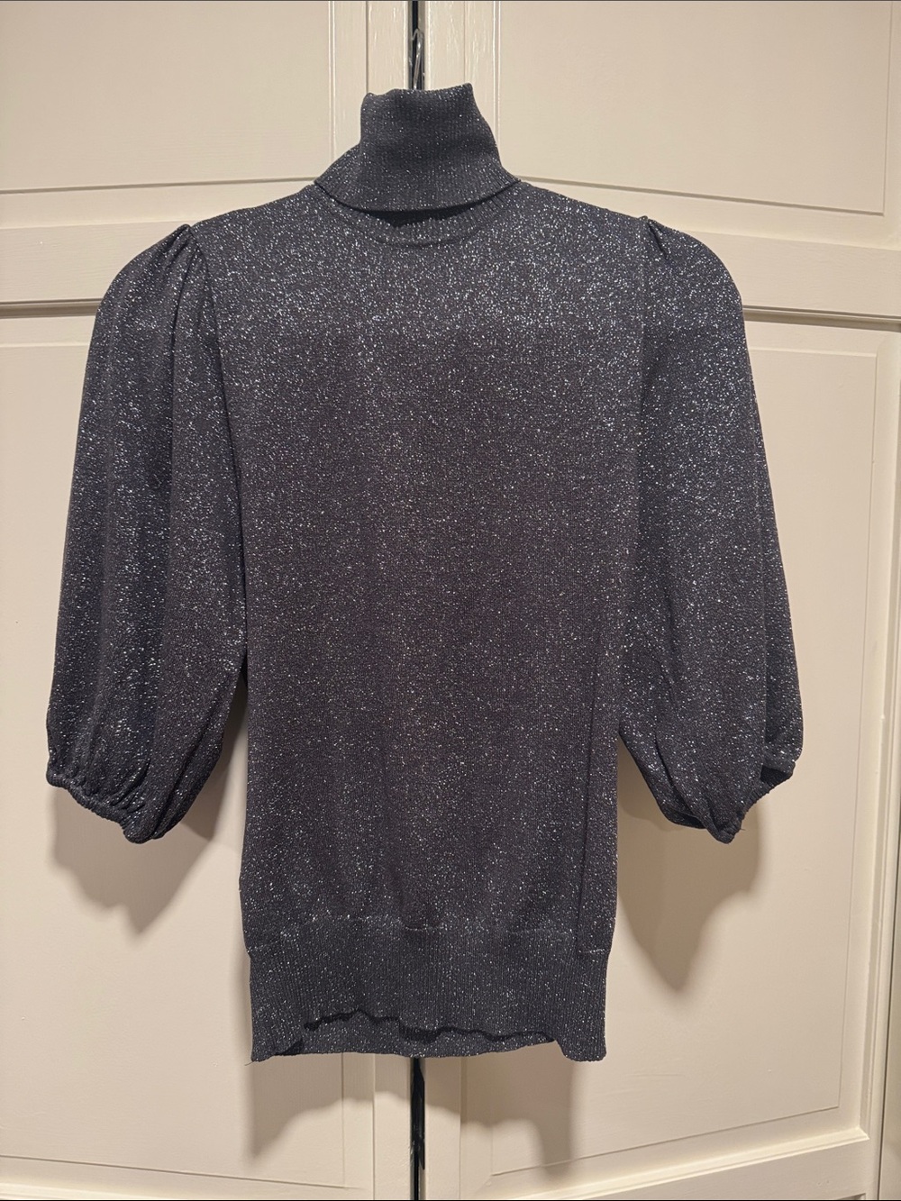 INC International Concepts Metallic Charcoal Puff-Sleeve Turtleneck Sweater
